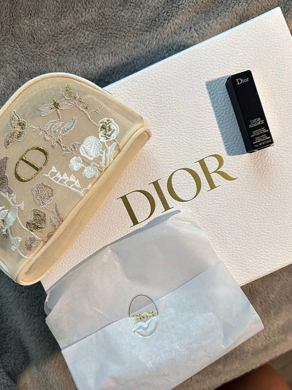 Dior Beauty Butterfly Embroidery Mesh Pouch and Dior Addict Lipstick